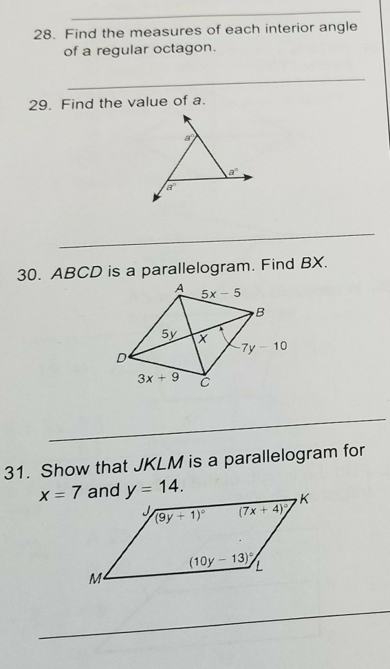 Solved 28 Find The Measures Of Each Interior Angle Of A