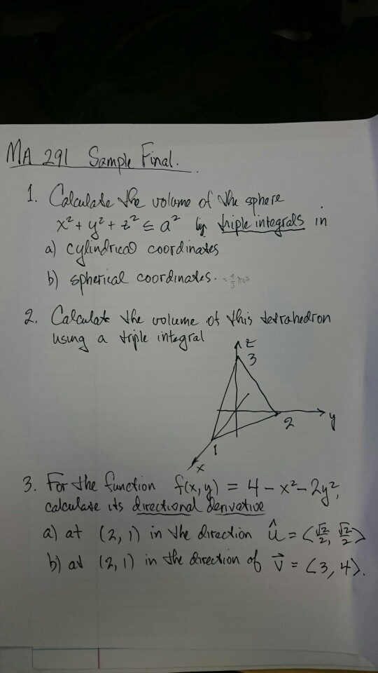 Calculate The Volume Of The Sphere X2 Y2 Z2 By Chegg Com
