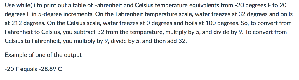 Solved Use While To Print Out A Table Of Fahrenheit And