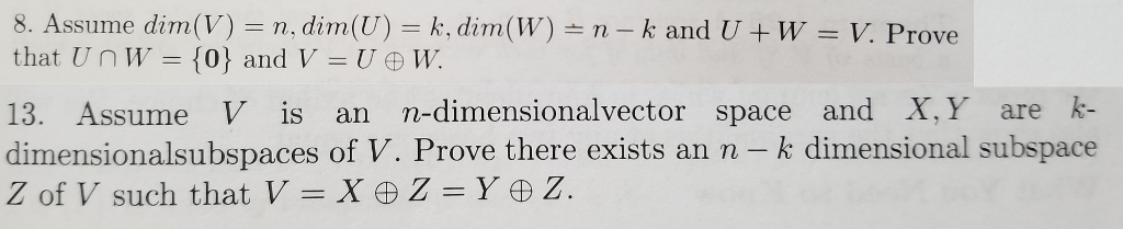 Solved 8 Assume Dim V N Dim U K Dim W N K And U Chegg Com