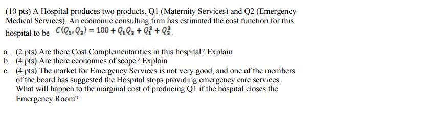 Solved A Hospital Produces Two Products Q1 Maternity Se