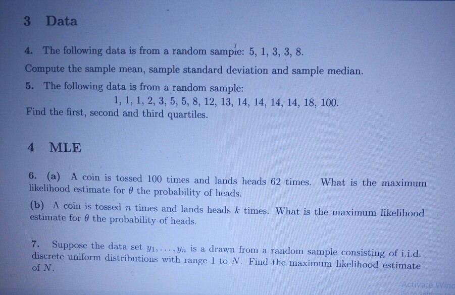 3 Random A Data Samp The ... Solved: From Is Data Following 4.