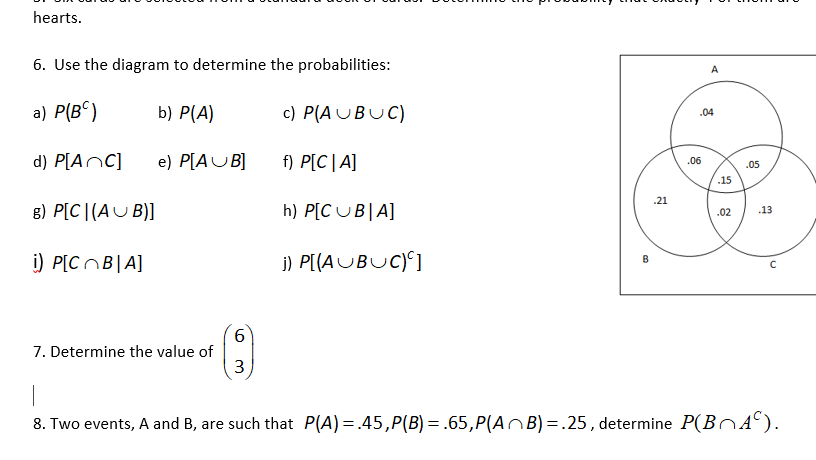 Solved Use diagram to determine probabilities: a) Chegg.com