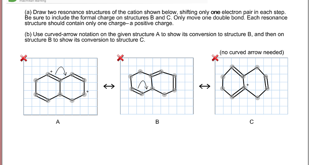 (a) Draw two resonance structures of the cation shown below, shifting