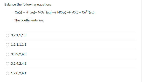 Solved Balance The Following Equation Cu S H Aq Chegg Com