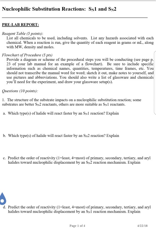 Nucleophilic Substitution Reactions Sn1 And Sn2 Chegg 