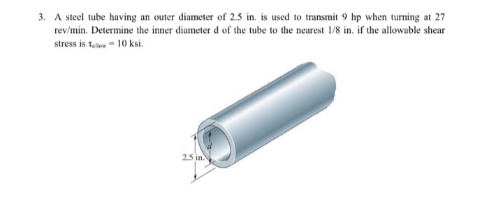 A steel tube having an outer diameter of 2.5 in. is used to