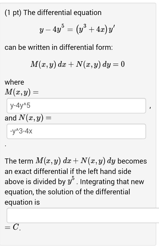 Solved The Differential Equation Y 4y5 Y3 4x Y Can Be Chegg Com