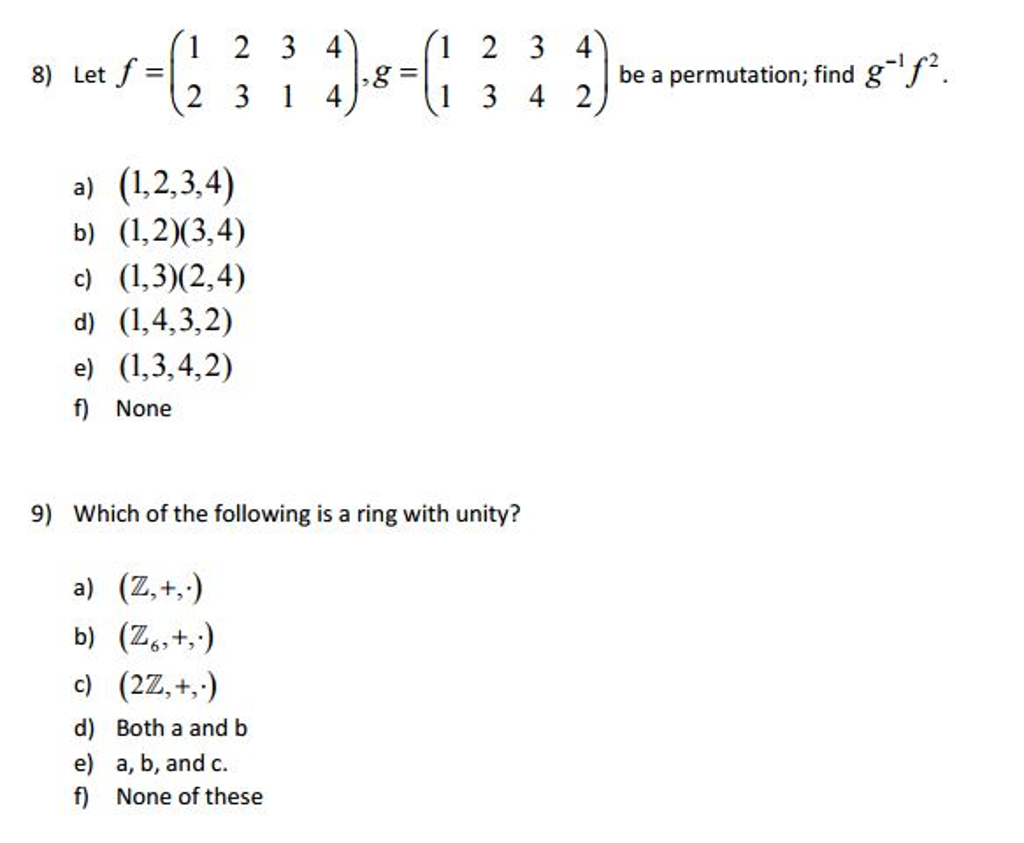 Solved Let F 1 2 3 4 2 3 1 4 G 1 2 3 4 1 3 4 2 Be Chegg Com