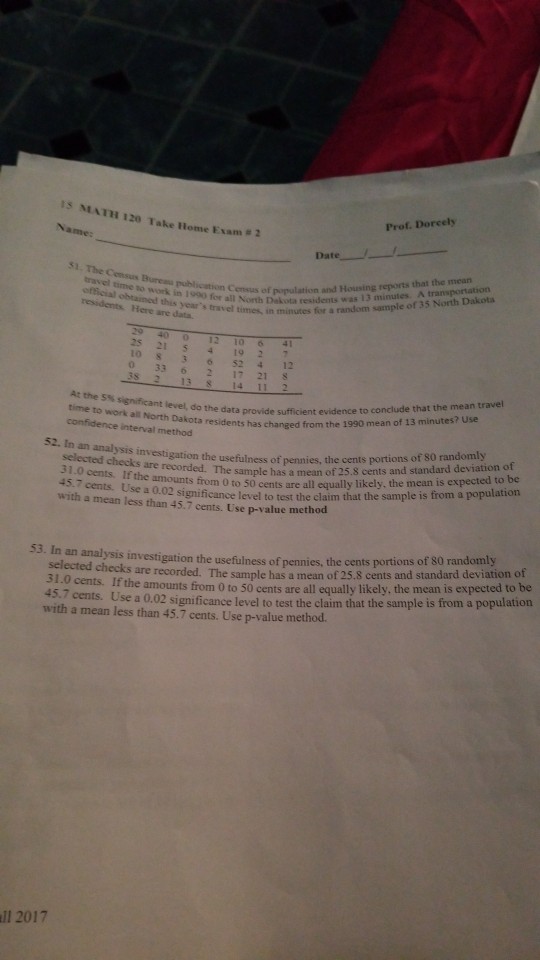 120 ... Exam MATH Take Doreely Solved: Home Prof. # 2 IS Name