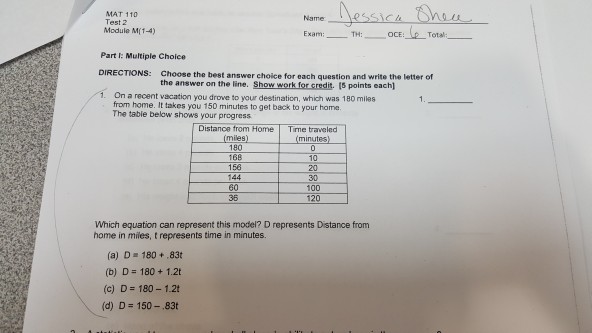 Solved Mat 110 Test 2 Module M 1 4 Name Th Oce E E