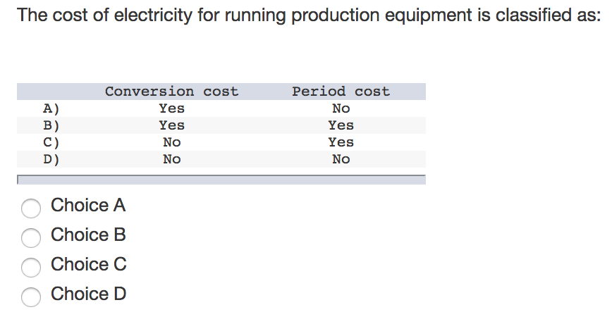 The Cost Of Electricity For Running Production Chegg Com