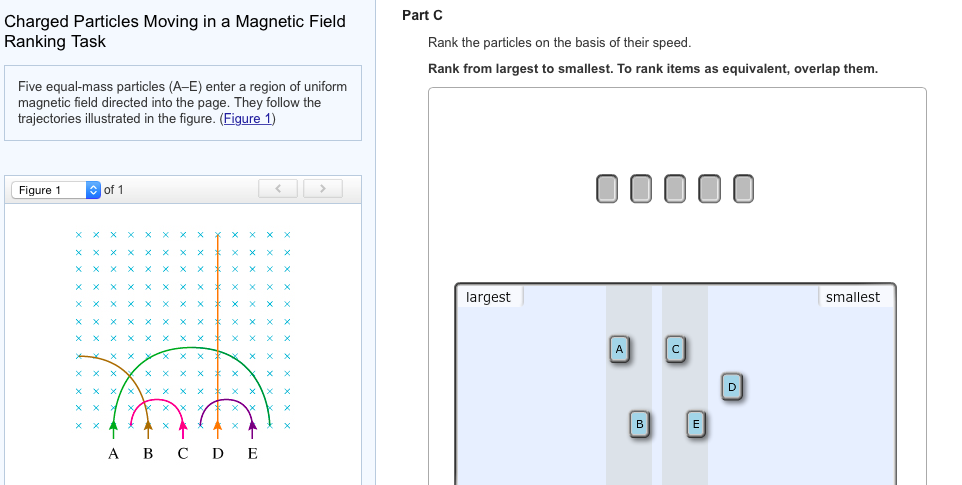 Ranking tasks. Charged Particles. Bar chat task 1 with 5 Bracket.