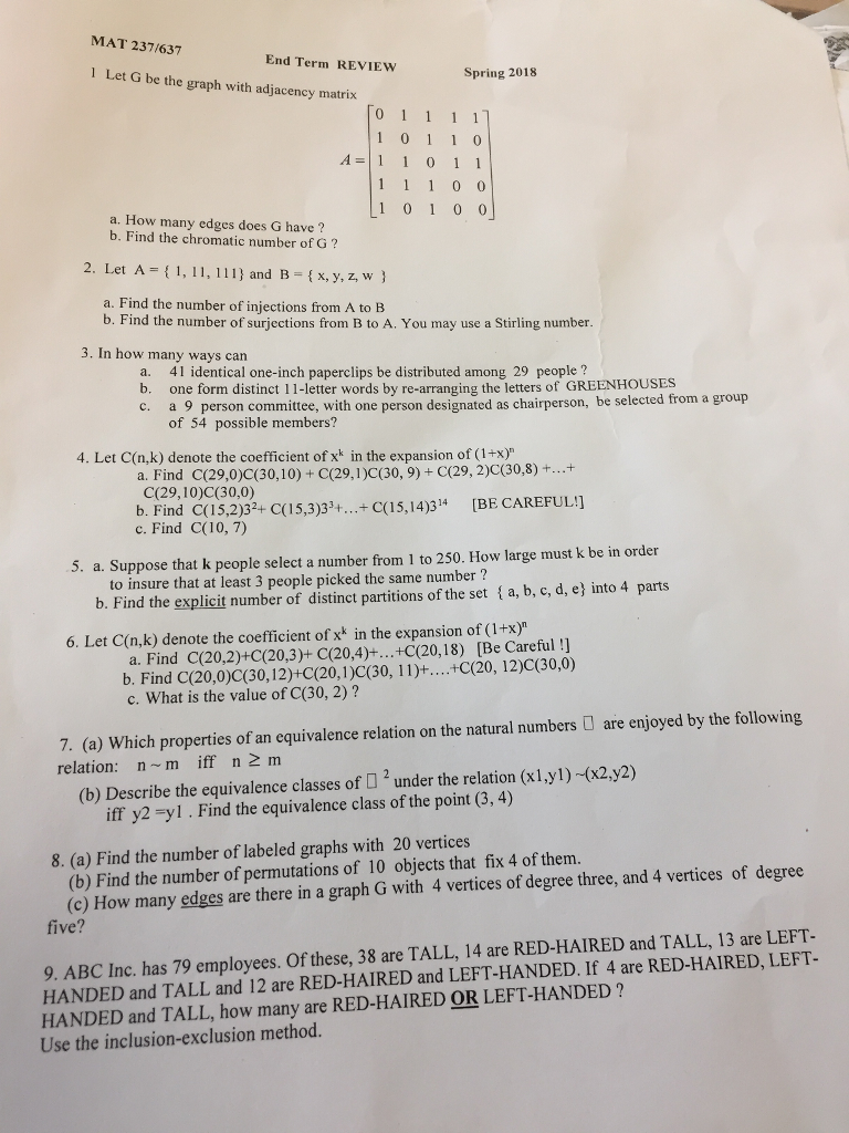 Solved Mat 237 637 End Term Review 1 Let G Be The Graph W Chegg Com
