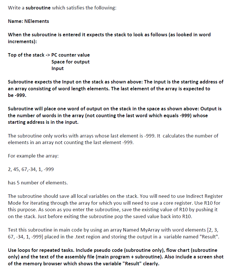 Write A Subroutine Which Satisfies The Following Chegg Com