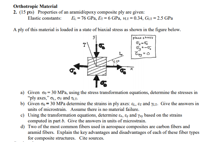 Solved: Orthotropic Material 2. (15 Pts) Properties Of An ...