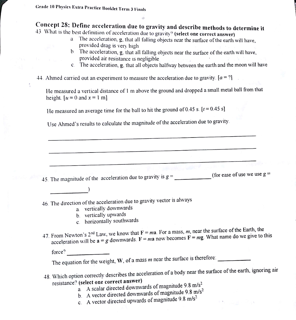 solved: grade 10 physics extra practice booklet term 3 fin