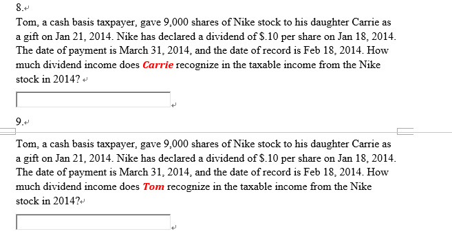 Buena voluntad corona Seminario Solved Tom, a cash basis taxpayer, gave 9,000 shares of Nike | Chegg.com