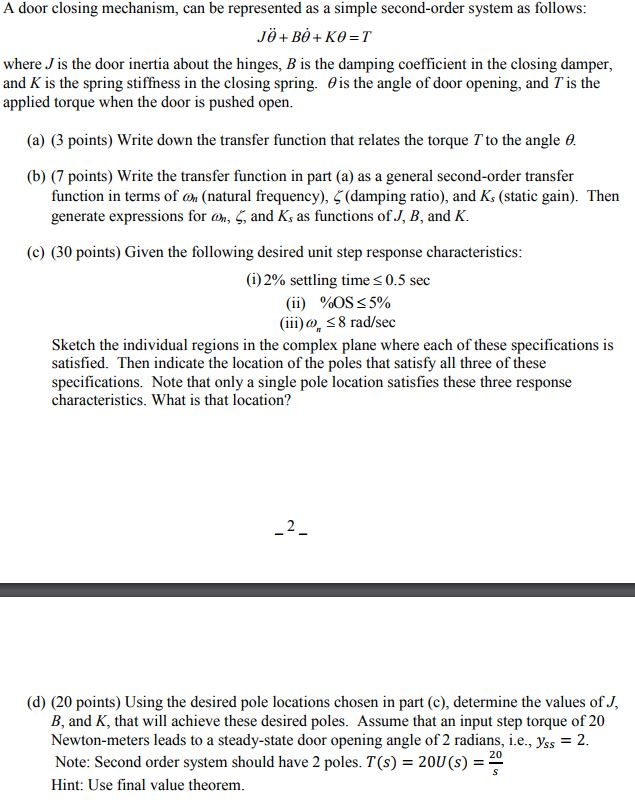 Solved A Door Closing Mechanism Can Be Represented As A