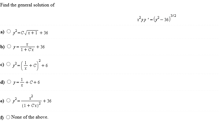 Solved A Y2 C Root X 1 36 X 2yy Y2 36 3 2 B Chegg Com