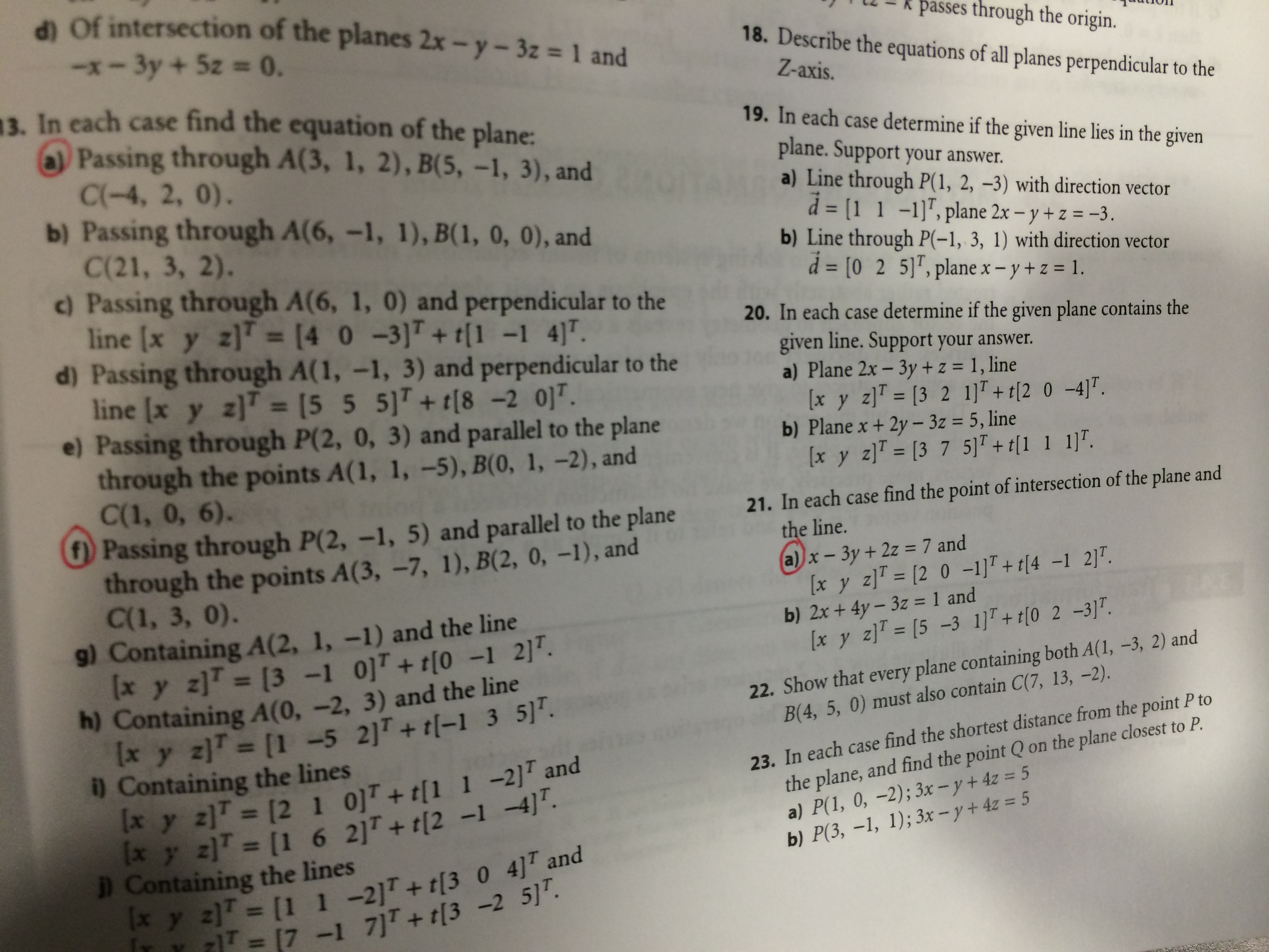 Of Intersection Of The Planes 2x Y 3z 1 And Chegg Com