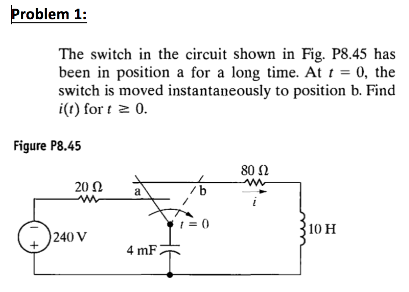 Solved Problem 1 The Switch In The Circuit Shown In Fig