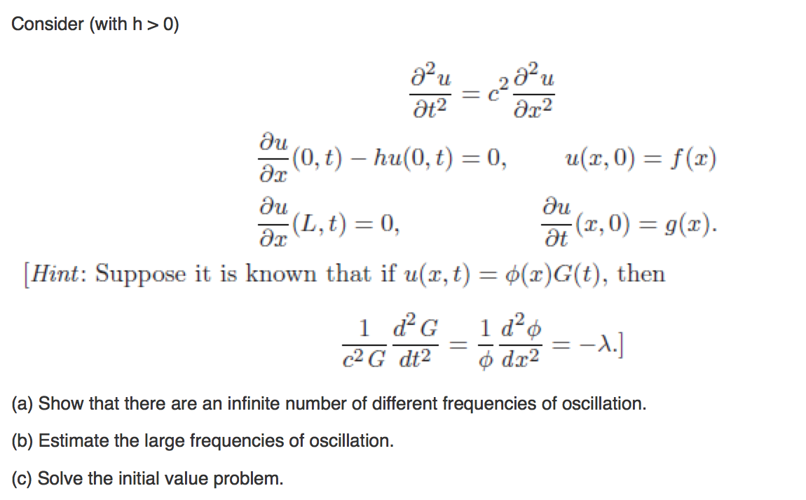 Solved Consider With H 0 2u T 2 C 2 2u X 2 U X 0 Chegg Com