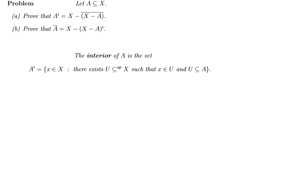 Solved Let A Subsetoforequalto X A Prove That A I X Chegg Com