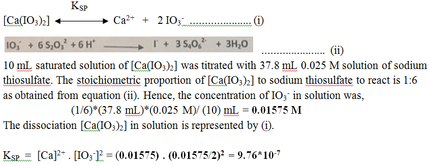 Question & Answer: In an experiment to calculate the K_sp of Calcium Iodate [Ca (IO_3)_2], a 10 mL solution of..... 1