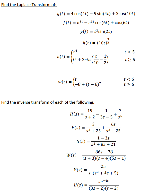 Solved Find The Laplace Transform Of G T 4 Cos 4t Chegg Com