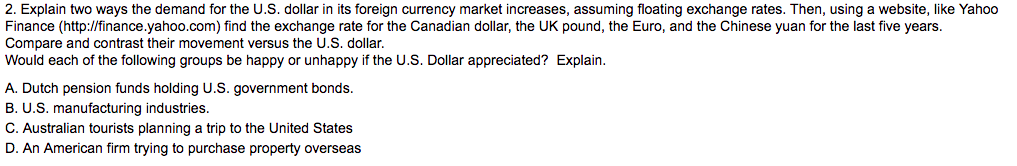 Solved Explain Two Ways The Demand For The U S Dollar In - 
