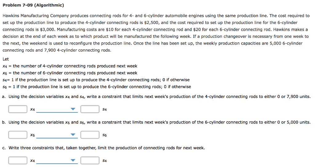 Solved Problem 7 09 Algorithmic Hawkins Manufacturing C Chegg Com