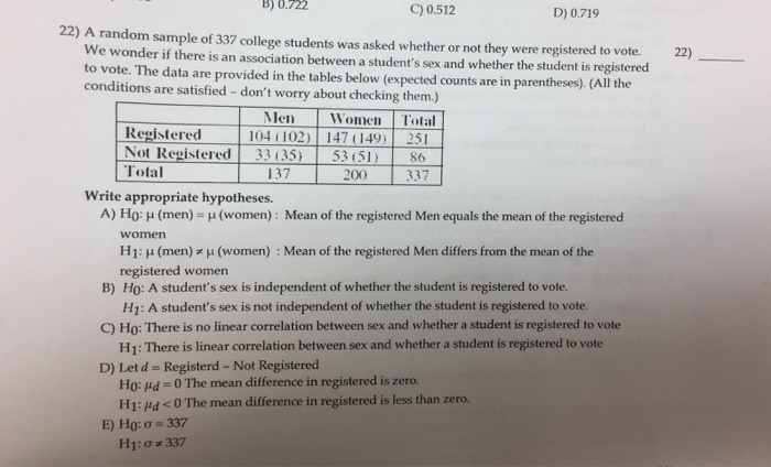 A Random Sample Of 337 College Students Was Asked Chegg 