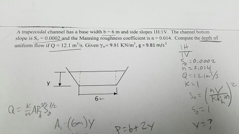 Answered: A trapezoidal channel has a bottom…