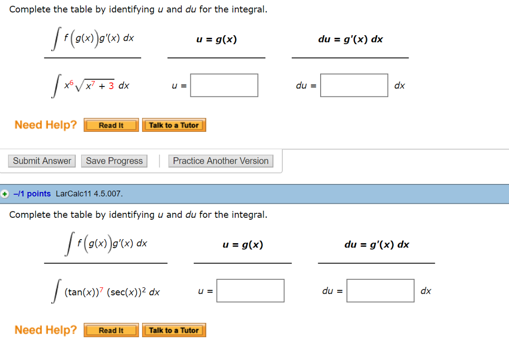 Solved Complete The Table By Identifying U And Du For The Chegg Com