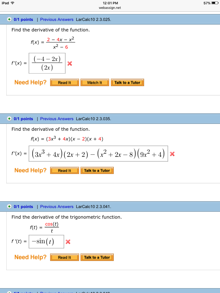 Find The Derivative Of The Function F X 2 4x Chegg Com