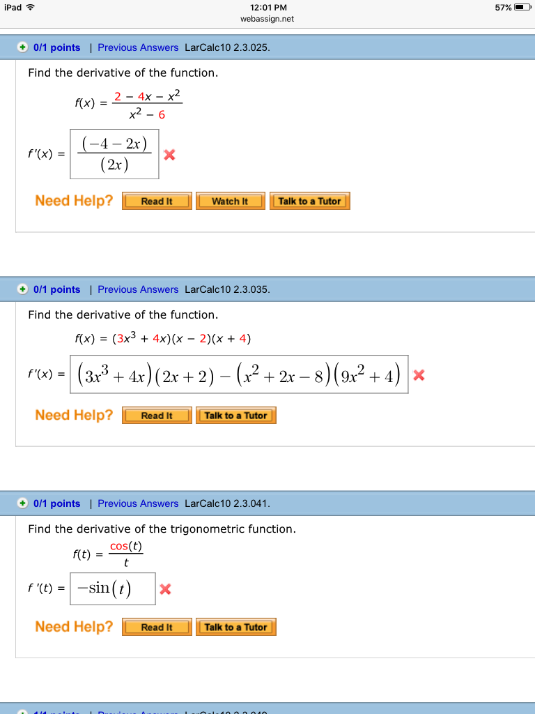 Solved Find The Derivative Of The Function F X 2 4x Chegg Com