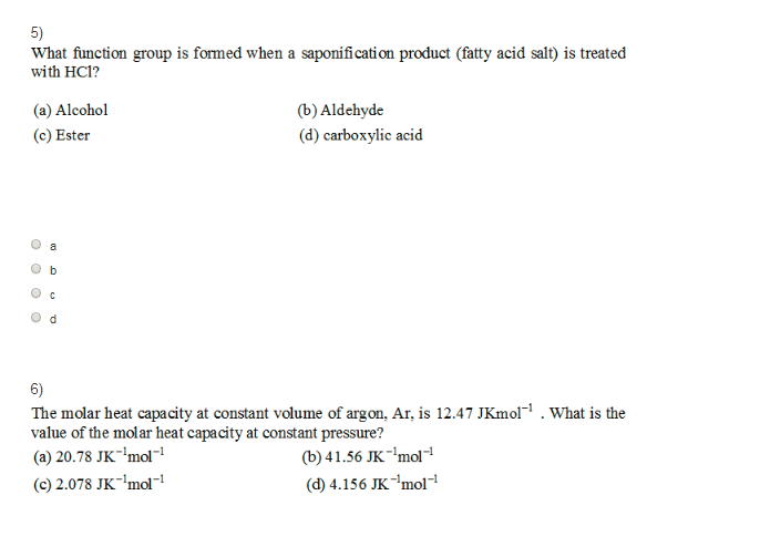 solved 5 what function group is formed when a saponifica fatty acid function
