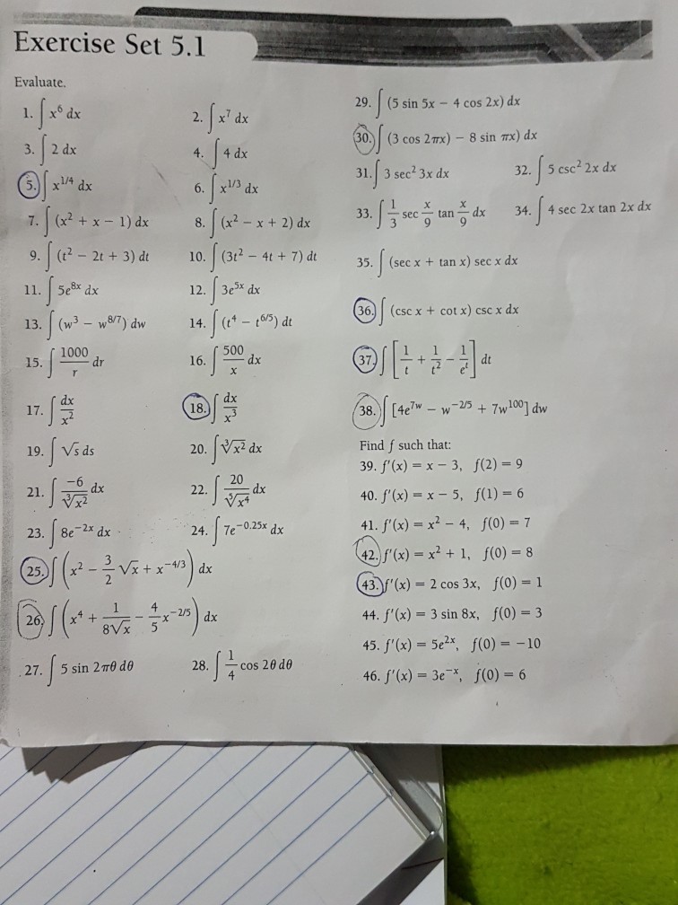 Solved Exercise Set 5 1 Evaluate 29 5 Sin 5x 4 Cos 2x Dx Chegg Com