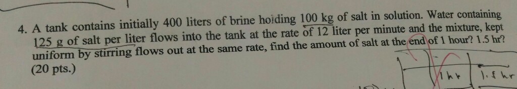 Solved 4. A Tank Contains Initially 400 Liters Of Brine H