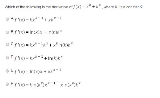 Solved Which Of The Following Is The Derivative Of F X Chegg Com