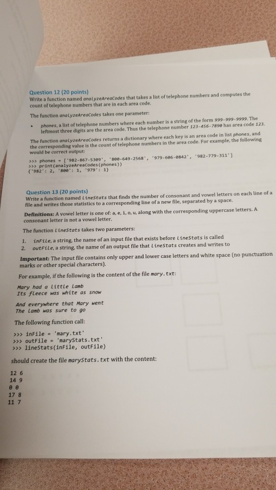 Named Write Function (20 Points) A ... 12 Ana Solved: Question