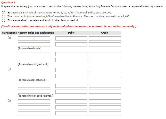 Solved Question 1 Prepare the necessary journal entries to | Chegg.com