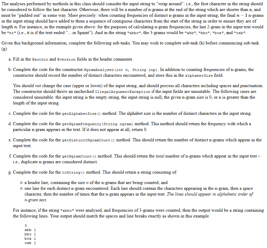 Solved Analysing N Grams In A Sample Text Ngramanalyser Chegg Com