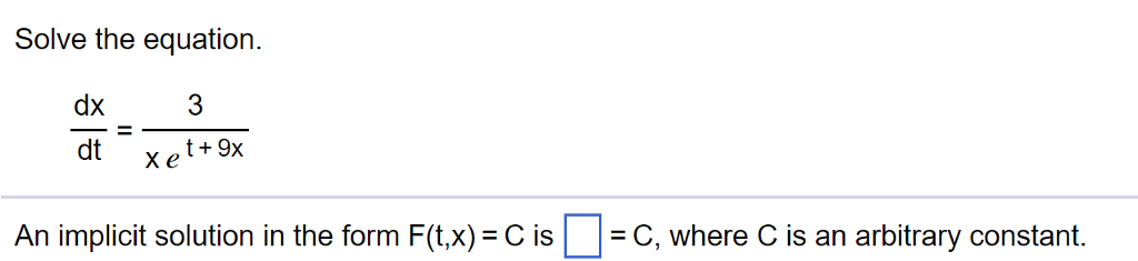 Solved Solve The Equation Implicit Solution In The Form F Chegg Com
