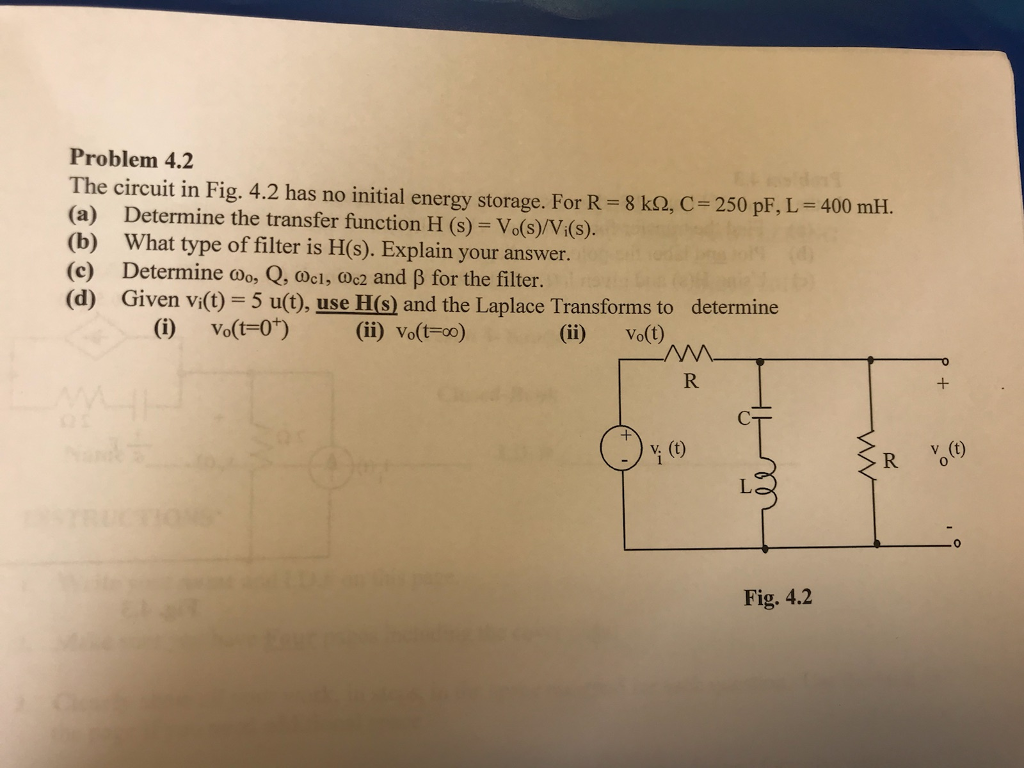 Solved Problem 4 2 The Circuit In Fig 4 2 Has No Initial Chegg Com