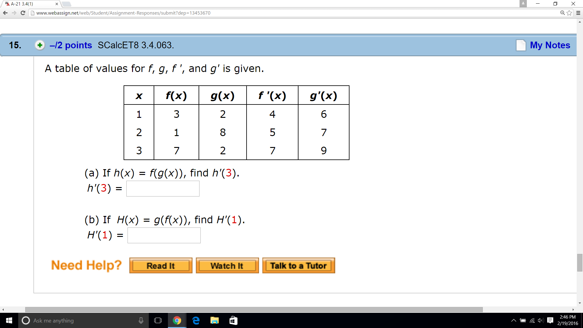 Solved A Table Of Values For F G F And G Is Given If Chegg Com