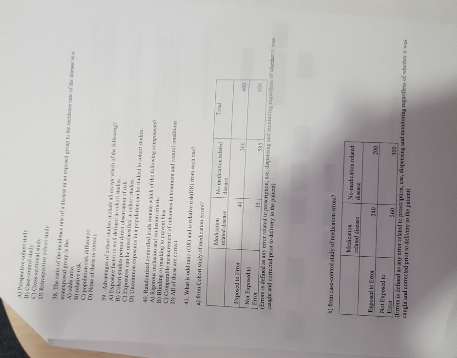 A Prospective Cohort Study B Case Control Study C Chegg Com