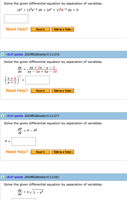 Solved Solve The Given Differential Equation By Separation Chegg Com