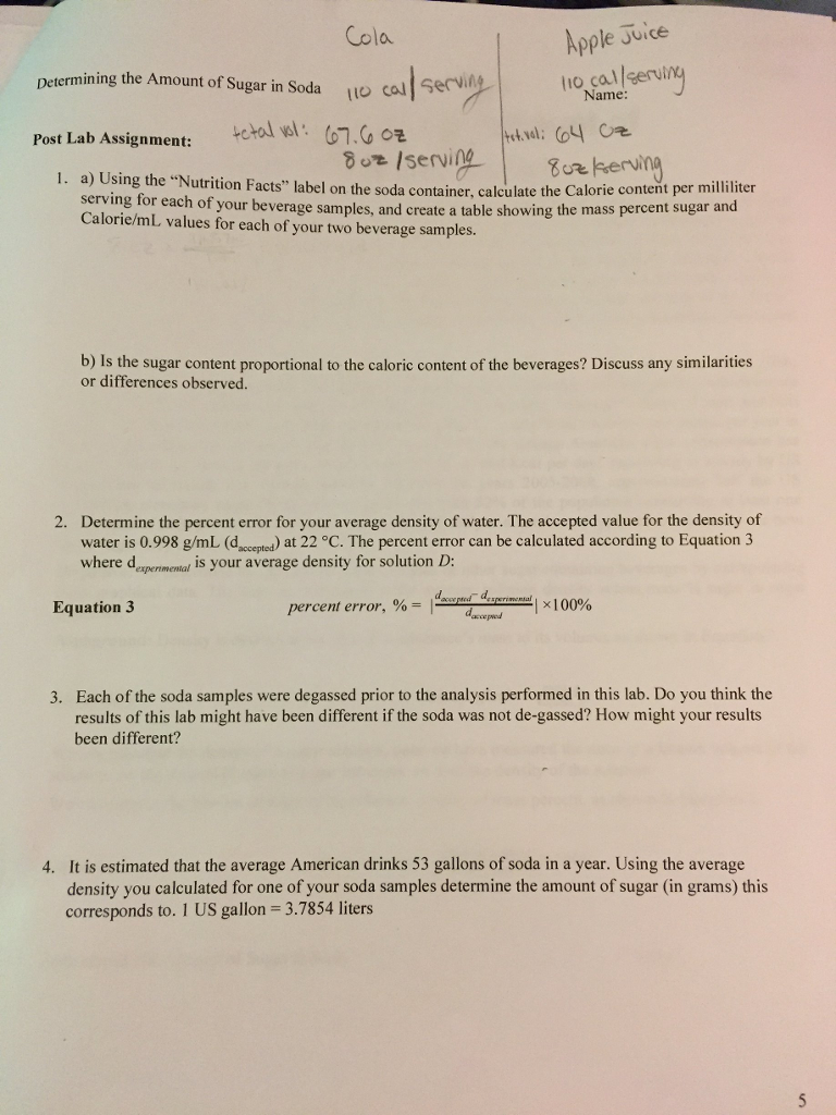 Data Table 2 Determining Amount Of Sugar In Soda Chegg Com